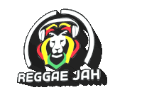 a logo for reggae jah with a lion and headphones