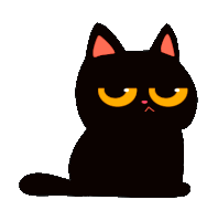 a black cat with yellow eyes is sitting on a white background