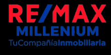 a red and blue re/max logo with a black background