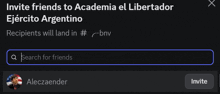 a screen that says invite friends to academia el libertador on it