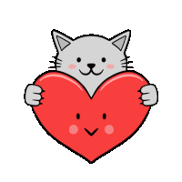 a cartoon cat is holding a heart with a face on it