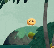a cartoon character with a face is sitting on a hill