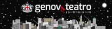 a poster for genov teatro with a city skyline