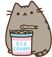 a cat is eating ice cream from a pink container