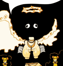 a cartoon drawing of a woman with angel wings and a cross on her chest