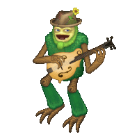 a cartoon of a monster playing a guitar and wearing a hat