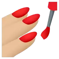 a hand with red nails and a brush with red nail polish