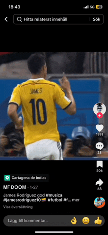 a screenshot of a james rodriguez video on a phone