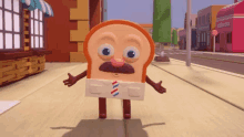 a cartoon character that looks like a piece of toast with a mustache