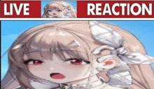 a picture of a girl with a bow on her head and the words live reaction