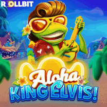 an advertisement for aloha king elvis with a frog playing a guitar