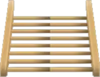 a wooden staircase with a white background is shown