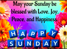 a happy sunday greeting with flowers in the background