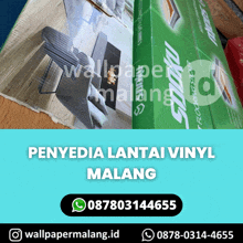 a picture of a living room with the words penyedia lantai vinyl malang below it