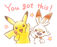 a drawing of pikachu and a rabbit with the words " you got this "