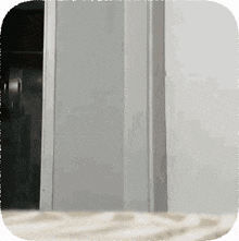 a gray door with a black object in the background