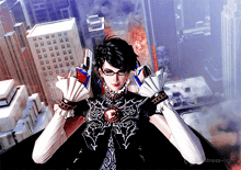 a woman holding a gun in front of a city with the words actress-light below