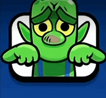 a cartoon of a green monster with a sad face