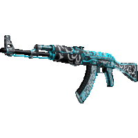 a blue and black assault rifle with a floral design on it