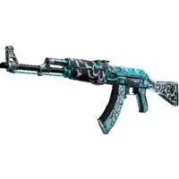 a blue and black assault rifle with a floral design on it