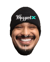 a man wearing a black beanie that says blazord x on it