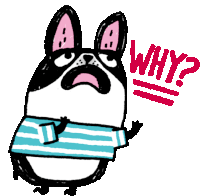 a cartoon dog with a striped shirt and the word why above it