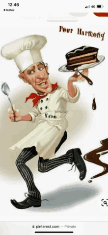 a cartoon of a chef running with a piece of cake