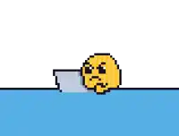 a pixel art drawing of a yellow duck swimming