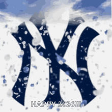the new york yankees logo is covered in snow
