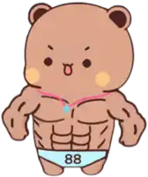 a cartoon bear with muscles and the number 88 on his underwear