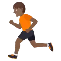 a cartoon illustration of a man in an orange shirt and black shorts running