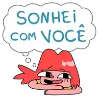 a cartoon character with red hair says sonhei com voce in a thought bubble