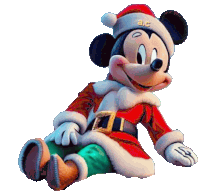 mickey mouse is wearing a santa suit and hat with the letters a.c. on it