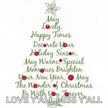 a christmas tree with the words may lovely happy times decorate your holiday season may warm special memories brighten your new year may the wonder of christmas