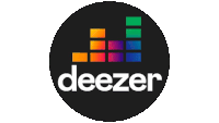 a deezer logo with a rainbow colored equalizer in the center