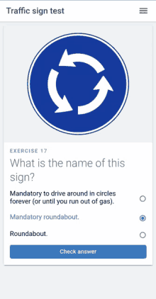 a screenshot of a traffic sign test question