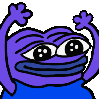 a cartoon of a purple frog with black eyes and a blue mouth