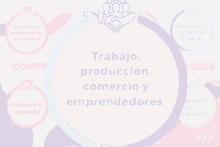 a white circle with the words trabajo produccion comercio y emprendedores