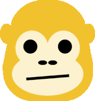 a yellow monkey with black eyes and a black line across its mouth