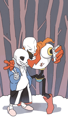 a cartoon of sans and papyrus taking a selfie together