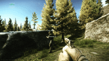 a screenshot of a video game shows a man holding a gun and a message that says " ambushpoint "