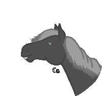 a drawing of a horse 's head with the letters ee below it