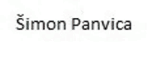 a white background with the name simon panvica written on it .