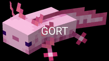 a pink minecraft axolotl with the word gort above it