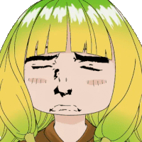 a cartoon drawing of a girl with green hair and yellow bangs