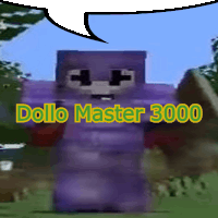 a picture of a dollo master 3000 with a speech bubble behind him