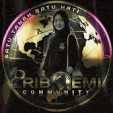 a woman in a hijab stands in front of a logo for the rib emi community