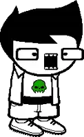 a cartoon character with a green skull on his shirt .