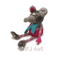 a stuffed animal with the letters infj 4w5 on the bottom right