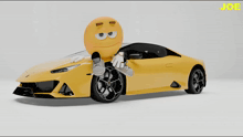 a yellow car with a smiley face on it and the word joe on the bottom right
